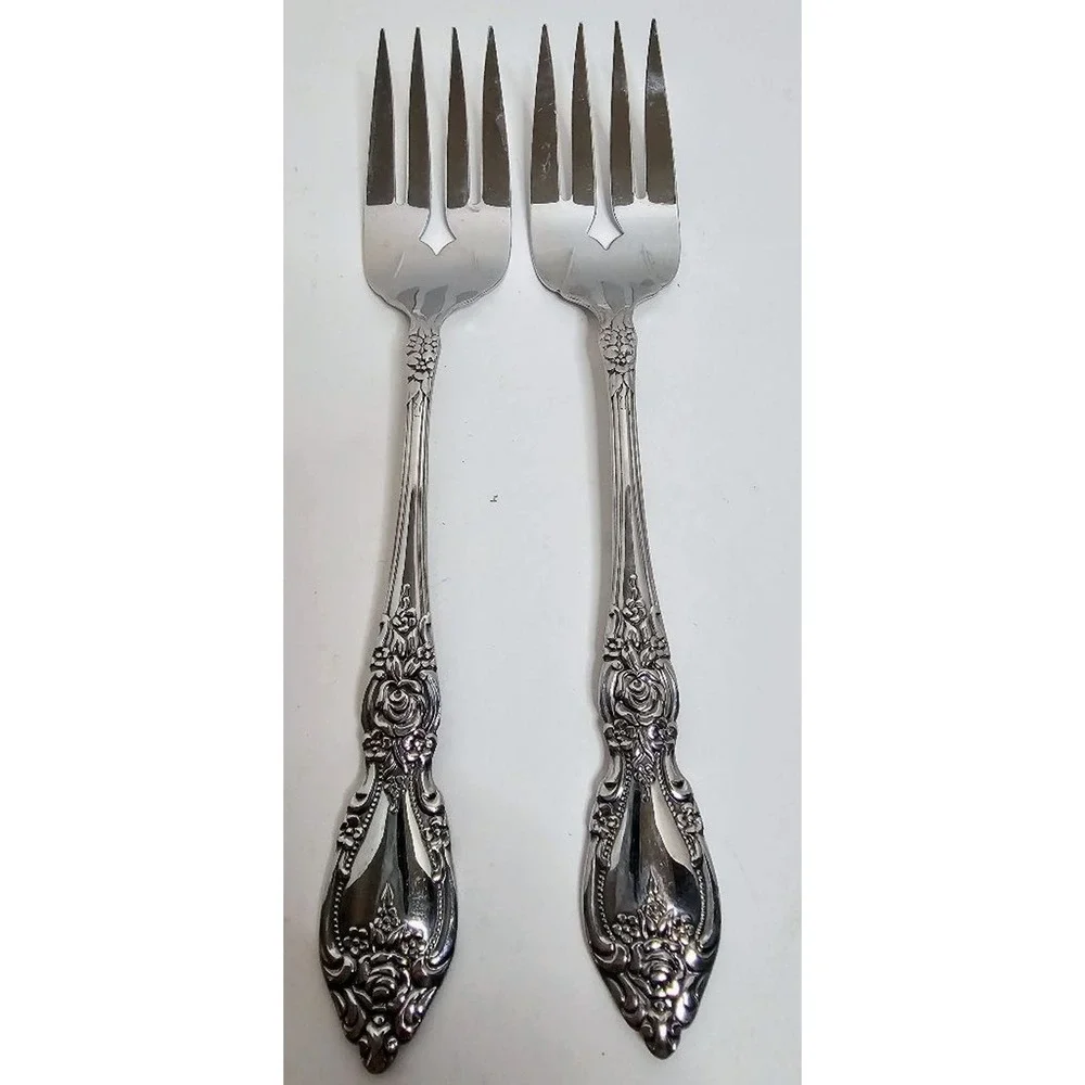 Oneida Words Wordsworth Pattern Silver Plated Serving/Salad Forks - Set of 2